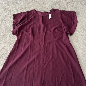 LOFT Burgundy/Deep Purple Dress with Keyhole Neckline